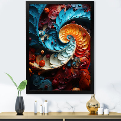 Volcan bleu et rouge en spirale de lave - art abstrait spirales murales
