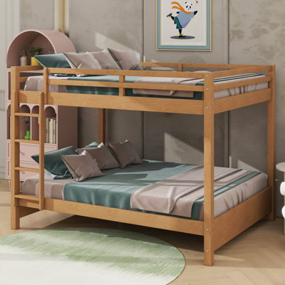 Grand lit superposé en bois avec échelle et barrière de sécurité, idéal pour les enfants, les adolescents et les adultes