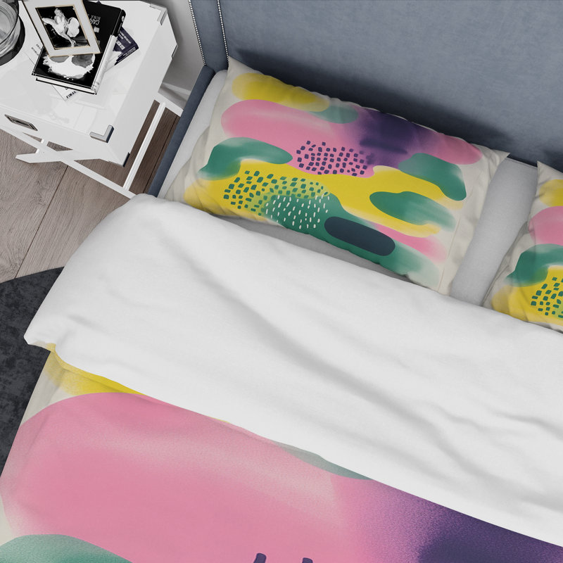 Ensemble de housse de couette abstrait jaune et vert - Collages abstraits, Housse de couette pour lit simple + 1 taie décora