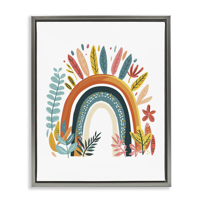  «Boho Rainbow Blooms Floater» par LSR Design Studio, Cadre flottant gris lustré, H 21 po x l 17 po