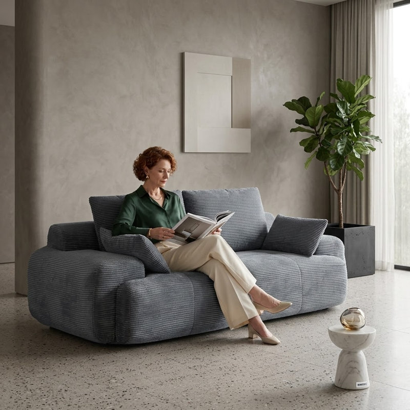 Causeuse à compression moderne en velours côtelé, Gris