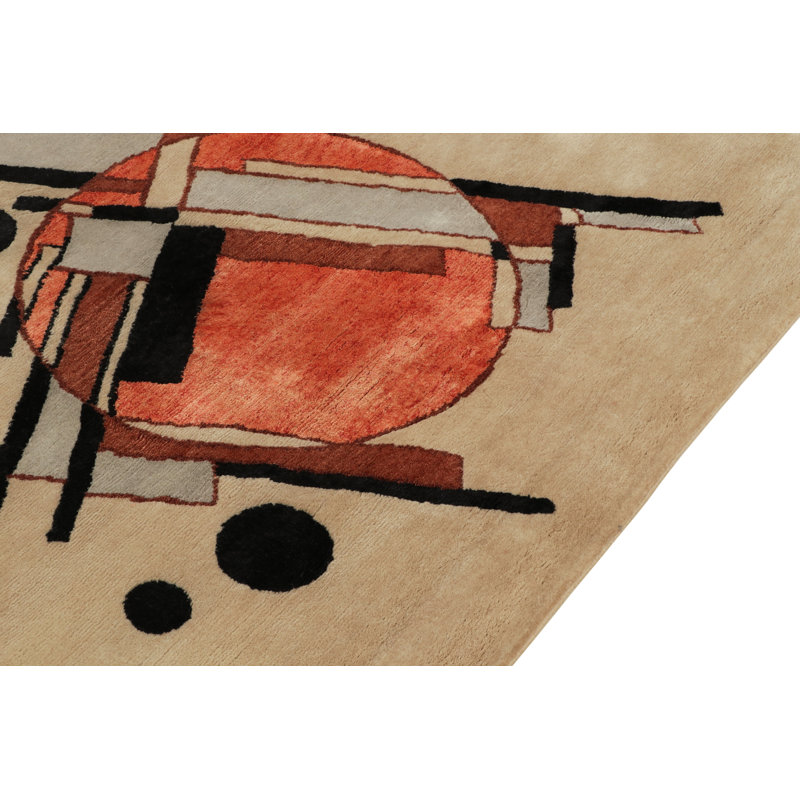 Hand Knotted Wool Abstract Area Rug, Rectangle 8' x 10'