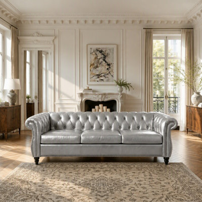 84.65" Chesterfield 3 Seater Sofa with Rolled Arms