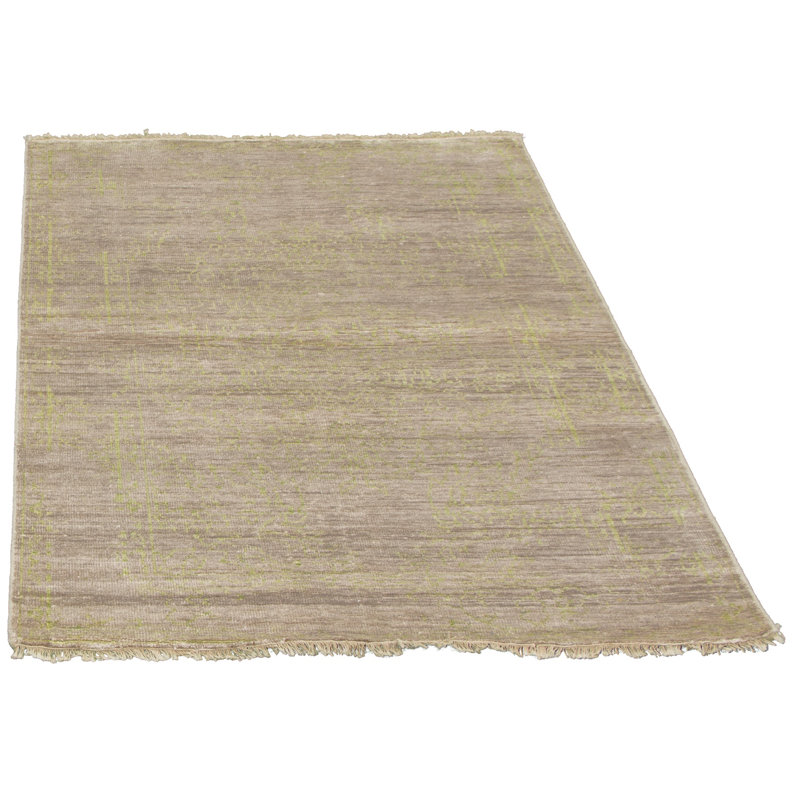 Tapis unique en viscose noué à la main style transitionnel des années 2010 de 4 pi 8 po x 6 pi 8 po brun clair Treaver