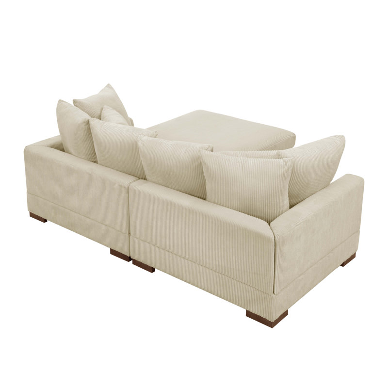 Canapé modulaire rembourré 3 pièces Aurbree, Velours côtelé crème