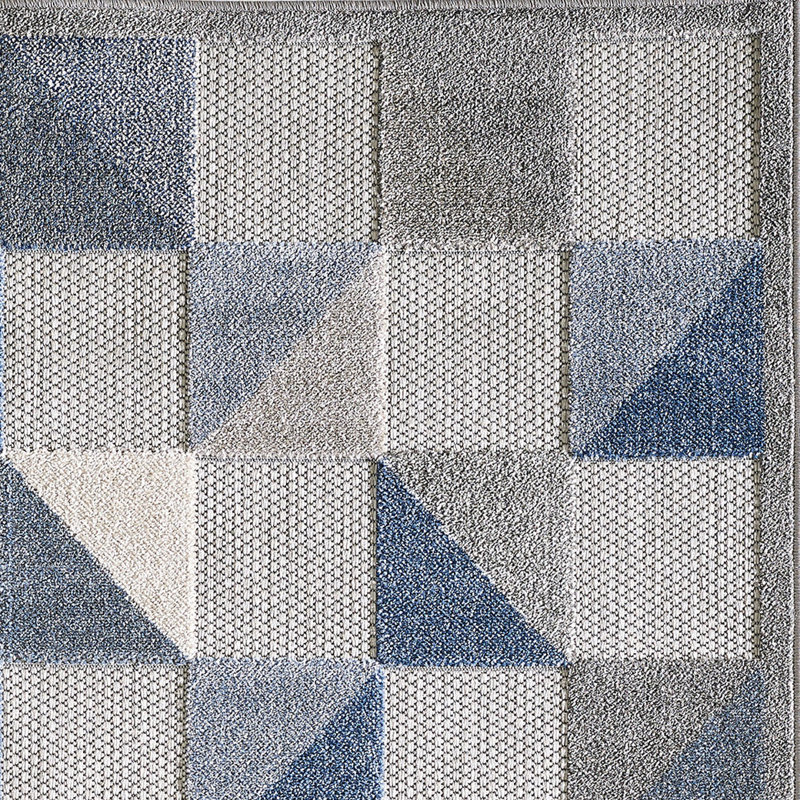 Tapis d'intérieur / extérieur à carreaux Hesselbein, Rectangle 5 pi 3 po x 7 pi, Bleu