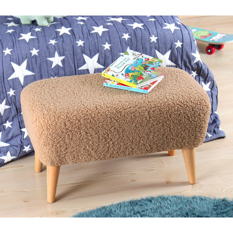 Élégant pouf scandinave avec pieds en bois, 24,0 x 13,0 x 12,6 pouces | Revêtement 100% fausse fourrure, 35 éponges orthopédiques, épaisseur: 2,4 pouces | Parfait pour le salon, la chambre à coucher et un décor confortable