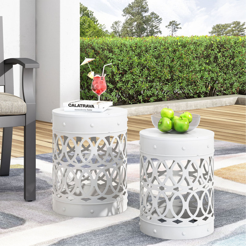 Outdoor Metal S/2 End Table, White