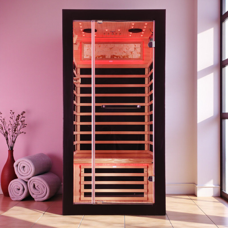 KISRAIS Indoor Sauna Single Person Low EMF FAR Infrared Sauna With Starry Sky-Like 20 Chromotherapy Lights, Negative Oxygen Ion Generator, 2 Bluetooth Speakers | Personal Indoor Dry Heat Sauna For Home & Gym – Made From Canadian Hemlock