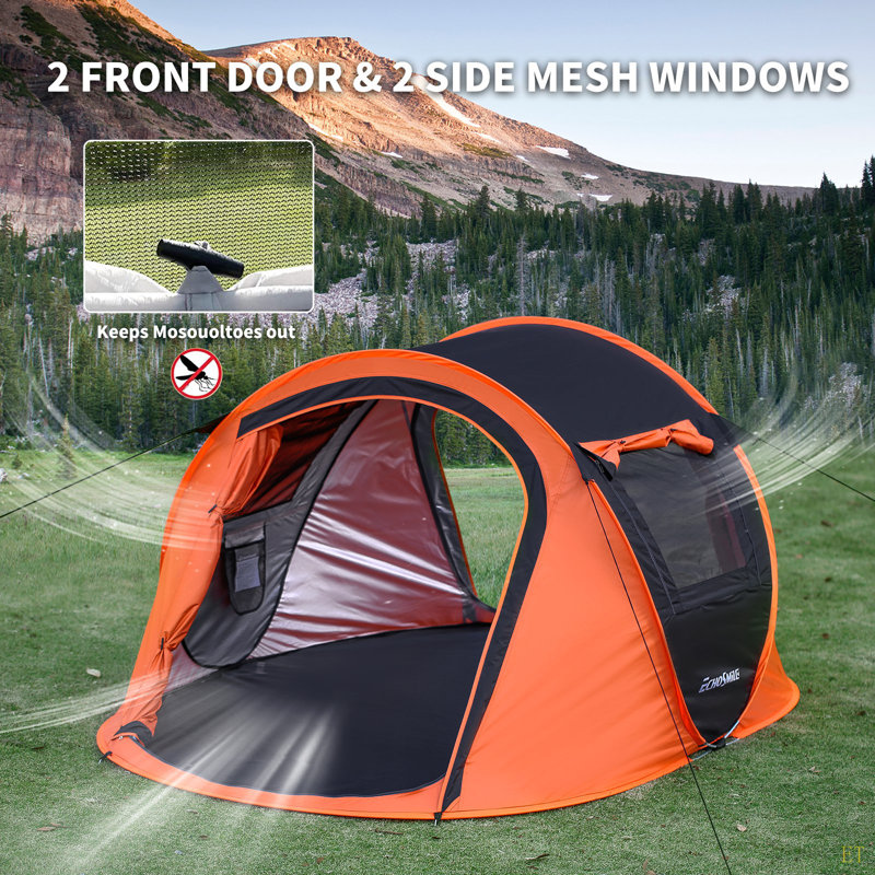 Tente de camping 2 personnes Pop Up, Noir/crème