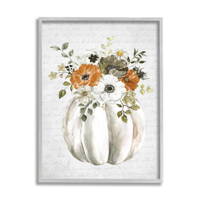 Festive, bouquet de fleurs, citrouille, mots cursifs sur fond noir, estampe numérique encadrée, art texturé par lettres et lignes