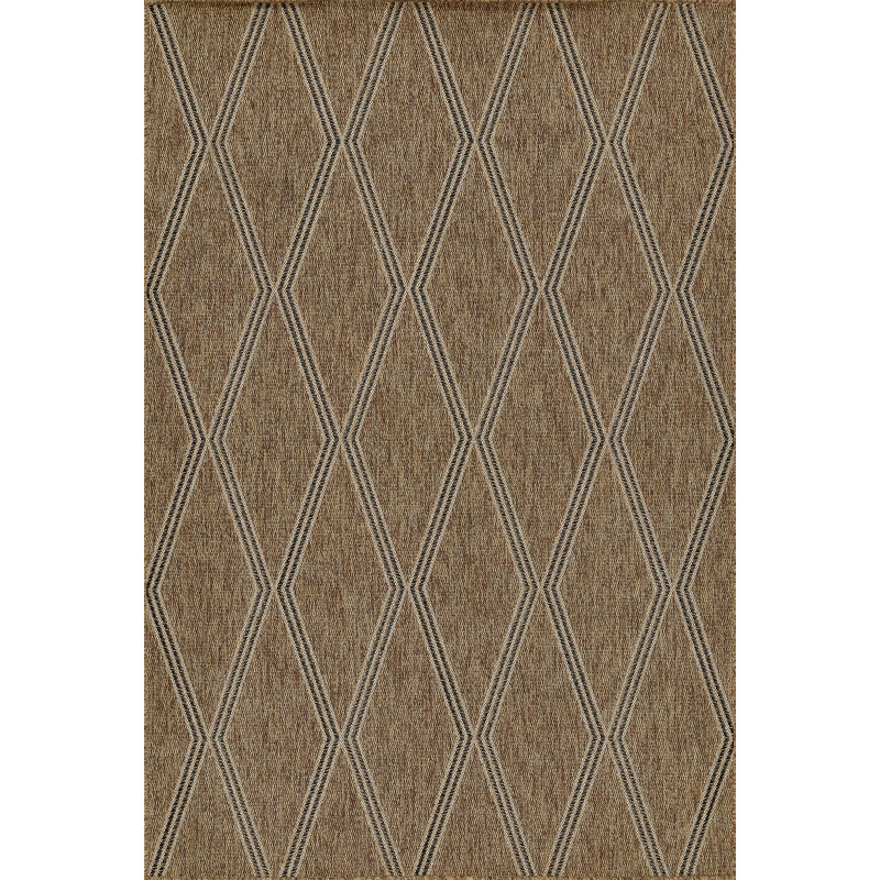 Tapis intérieur / extérieur à motif géométrique en sergé brun / beige, Rectangle 4 pi 1 po x 6 pi
