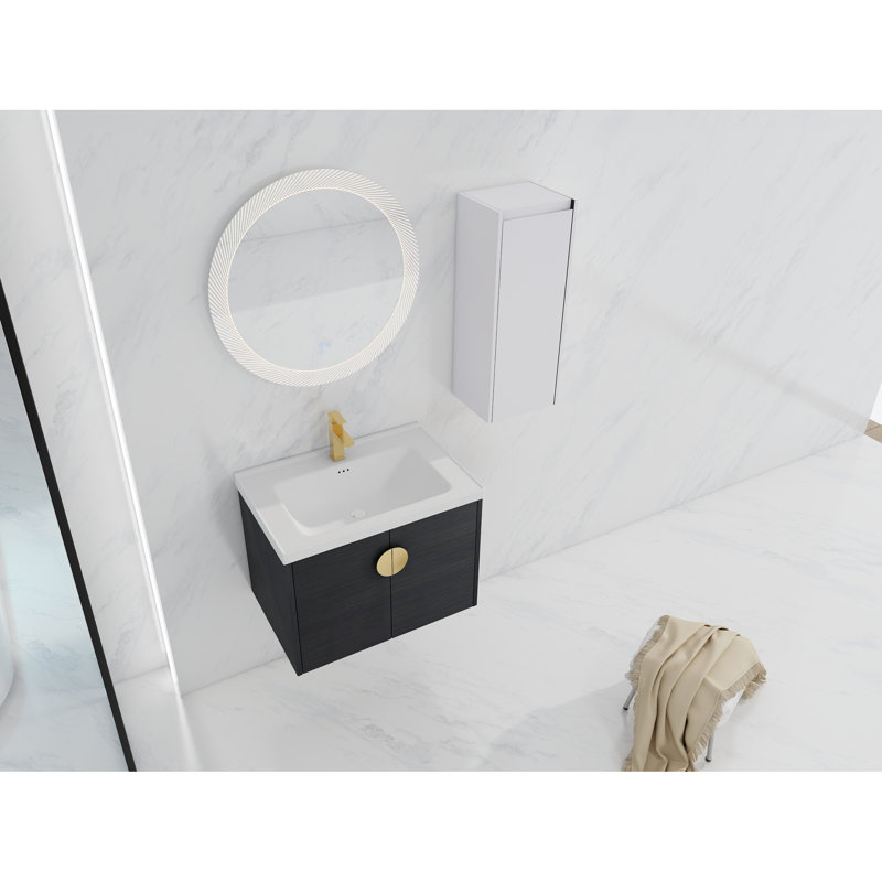 Meuble-lavabo de salle de bain avec lavabo en céramique et armoire d'appoint - Châtaignier noir, unité d'assemblage moderne 28 po et instrument