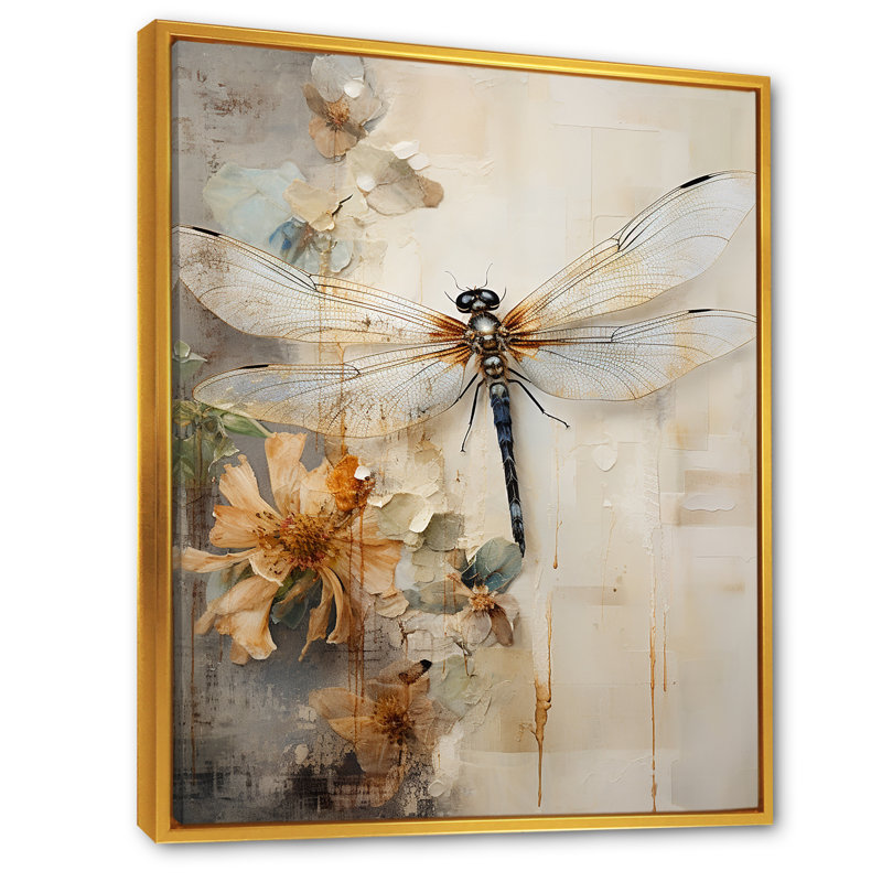 «Dragonfly Delight II», reproduction sur toile, Reproduction avec cadre flottant, H 44 po x l 34 po, Doré