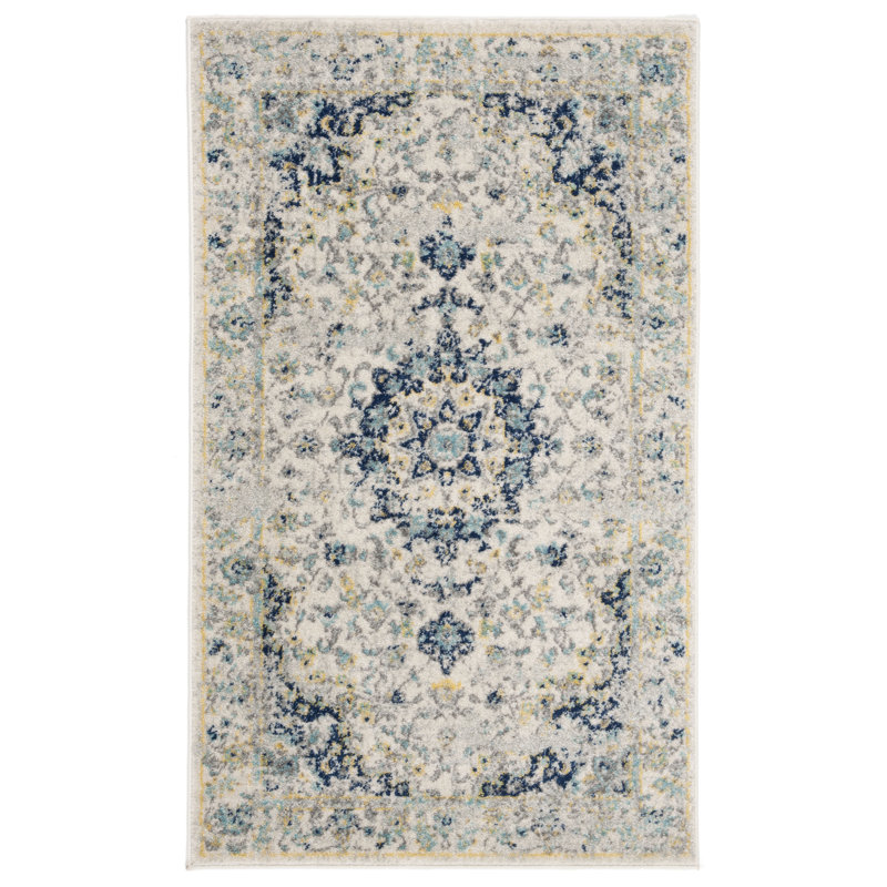 Tapis ivoire / bleu Christa, Rectangle 2 pi 3 po x 3 pi 11 po