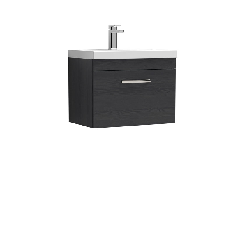 Athena 610mm Single Bathroom Vanity with Integrated Vitreous China Basin, Charcoal Black