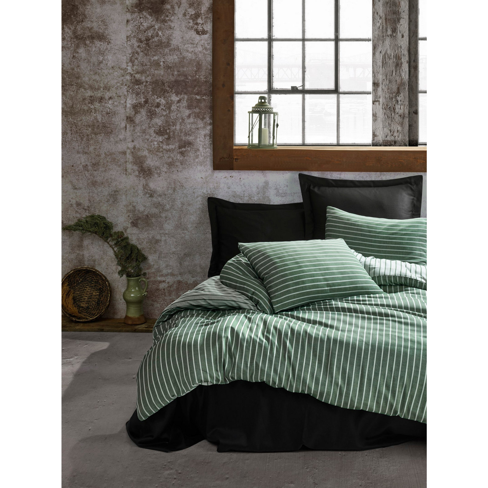 Carlen Cotton Blend Duvet Cover Set, Green, 61" x 79" Duvet Cover + 1 31" x 31" Pillowcase
