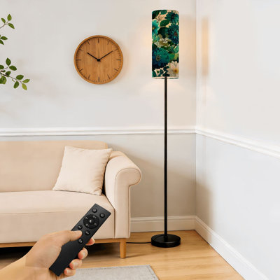  68.5" Standing Floor Lamp Vintage Botanical Glowing Floral Accents Dimmable Metal Pole Lamp with Linen Lampshade LED Bulb Included