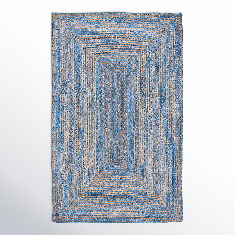 Demar Handmade Flatweave Blue/Natural Area Rug, Rectangle 5' x 8'