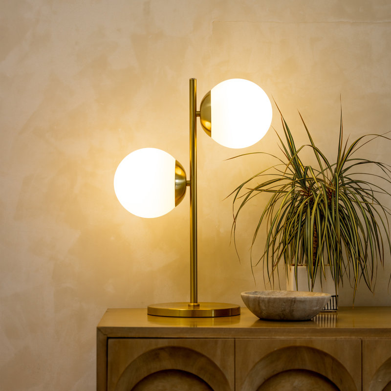 Sphere 20" Modern LED Table Lamp with Frosted Globe Shades and Gold Finish, USB-C Port, 3-Way Dimming