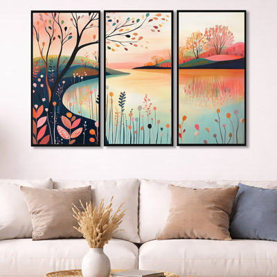 «Summer Breeze Lake Simplicity - Forest», art mural encadré 3 pièces