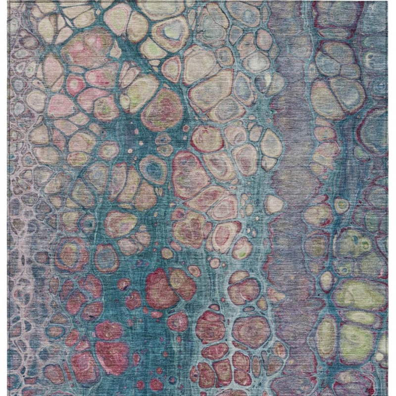 Tapis d'extérieur lavable abstrait bleu sarcelle et prune 10 pi x 14 pi