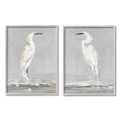 «Beautiful Tranquil Calming White Birds Nature» par Sally Swatland - ensemble de 2 peintures