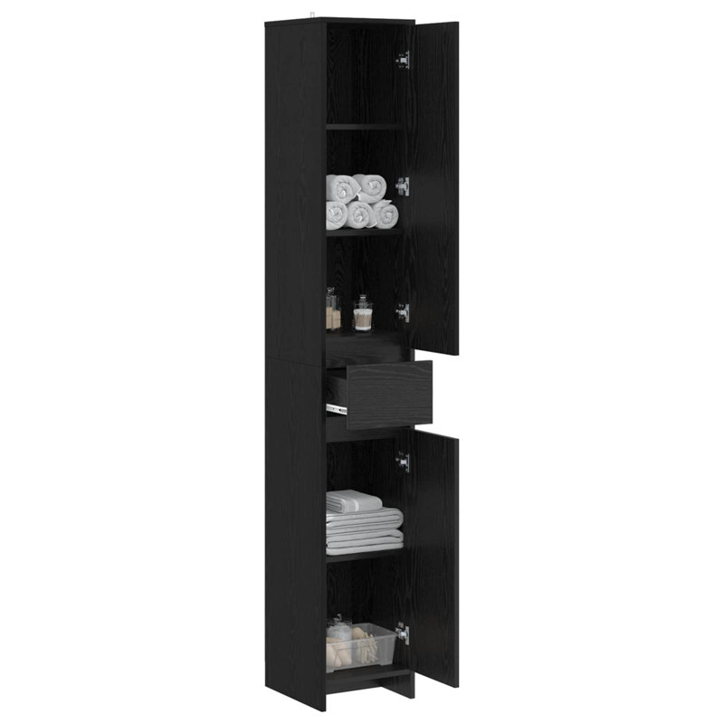 Engineered Wood Linen Cabinet, Black Oak