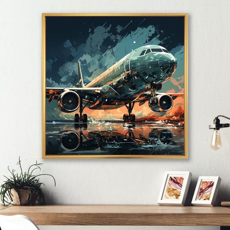 Reproduction sur toile d'aéronefs, H 24 po x l 24 po x P 1 po, Cadre flottant doré