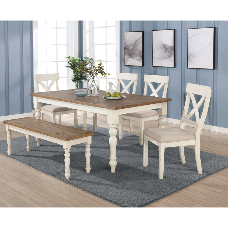 Ensemble de salle à manger Cierra, 6 (1 table + 4 chaises + banc), Blanc