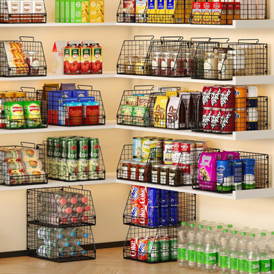 5 Pack XXL Stackable Wire Storage Baskets - Extra Large Pantry Organizers, Multi-Purpose for Fruit, Vegetables, Toys & Snacks