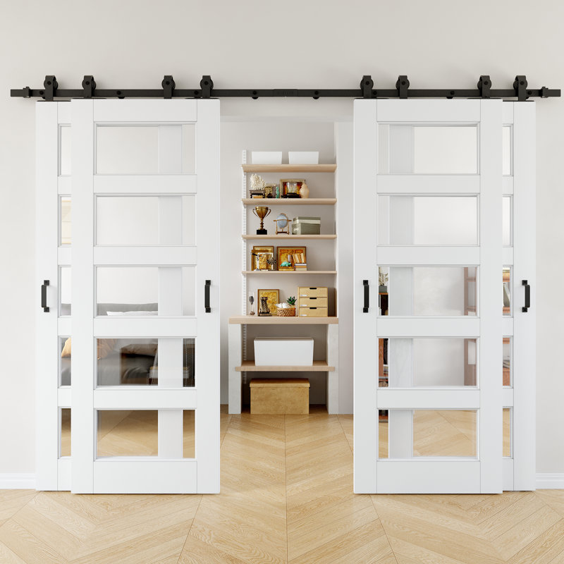 Portes de grange coulissantes en bois transparent 80 po H 5-Lite, 80 po, deux portes simples - sans assemblage requis, à peindre