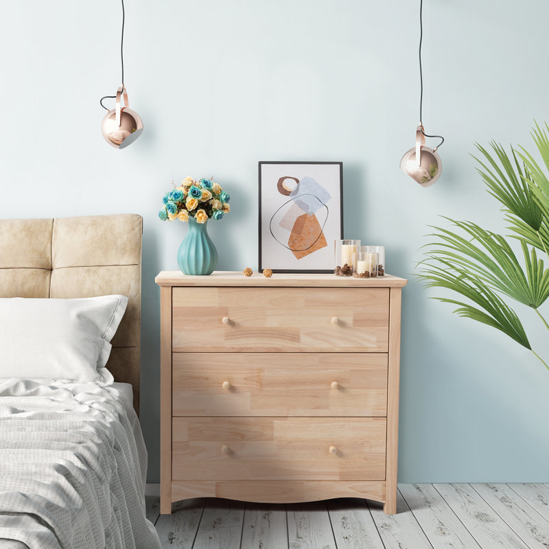 Armoire à trois tiroirs en bois d'hévéa naturel (1 pièce)