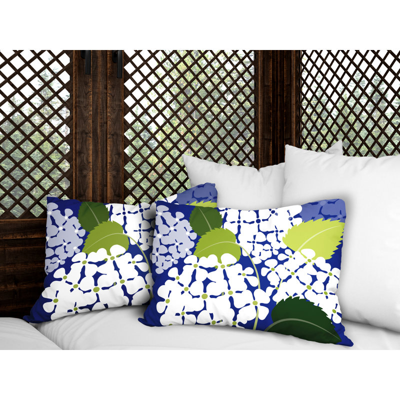 Floral Outdoor Reversible Throw Pillow, Navy Blue