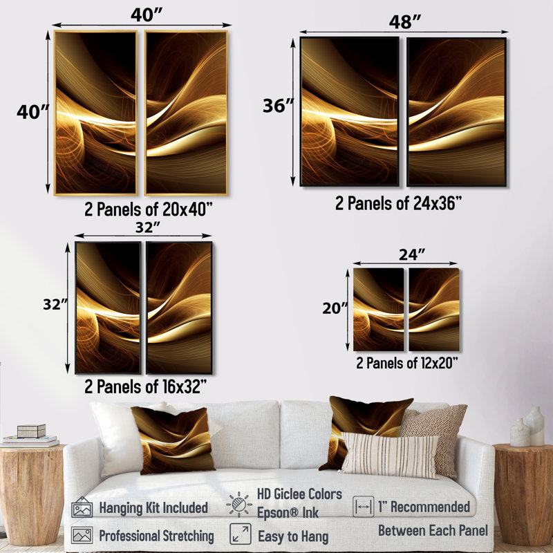 Canapé doré sur toile moderne, Black, 36" H x 48" W, Impression encadrée flottante