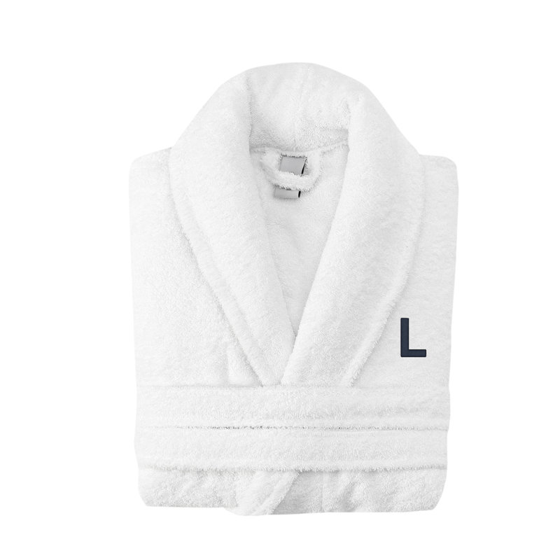Peignoir monogramme en coton turc châle, L, Blanc