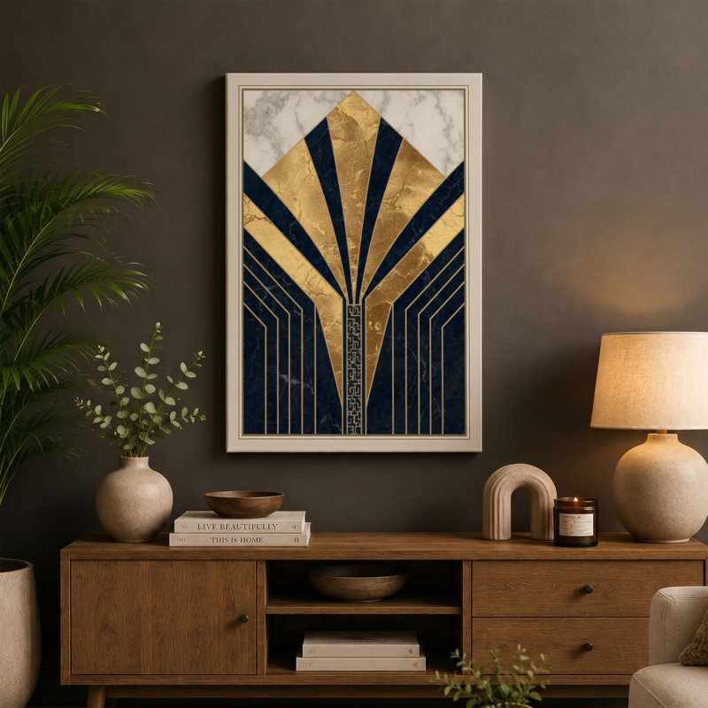 Sunburst Elegance Art Deco - Wrapped Canvas, Black Border, 30x20 - 76.2 x 50.8 cm