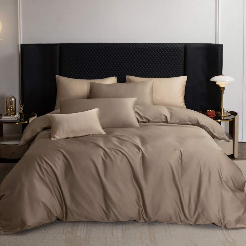 Ensemble de housse de couette MooMee, Housse de couette grand et 2 taies d'oreiller stan, Brun moka