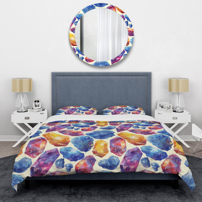 Blue Purple Stone Geode Crystals - Stone Geode Duvet Cover Set