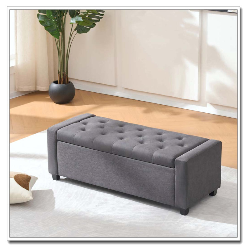 48" Storage Bedroom Bench, Grey