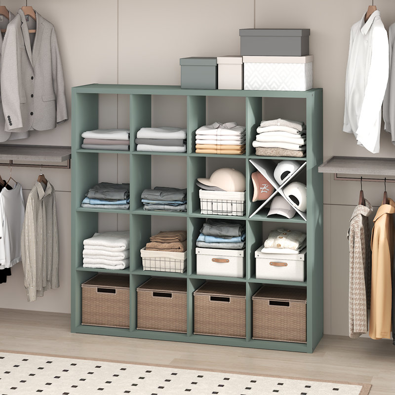Furinno CUBIC Closet Organizers and Storage, 16-Cube Closet Organizer, Open Shelf Closet Storage, Extra Thick Frame for Wardrobe, Bedroom, Living Room, Sage Green