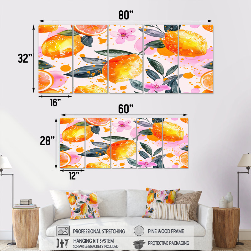 Ensemble de décorations murales jaune et rose, H 28 po x l 60 po