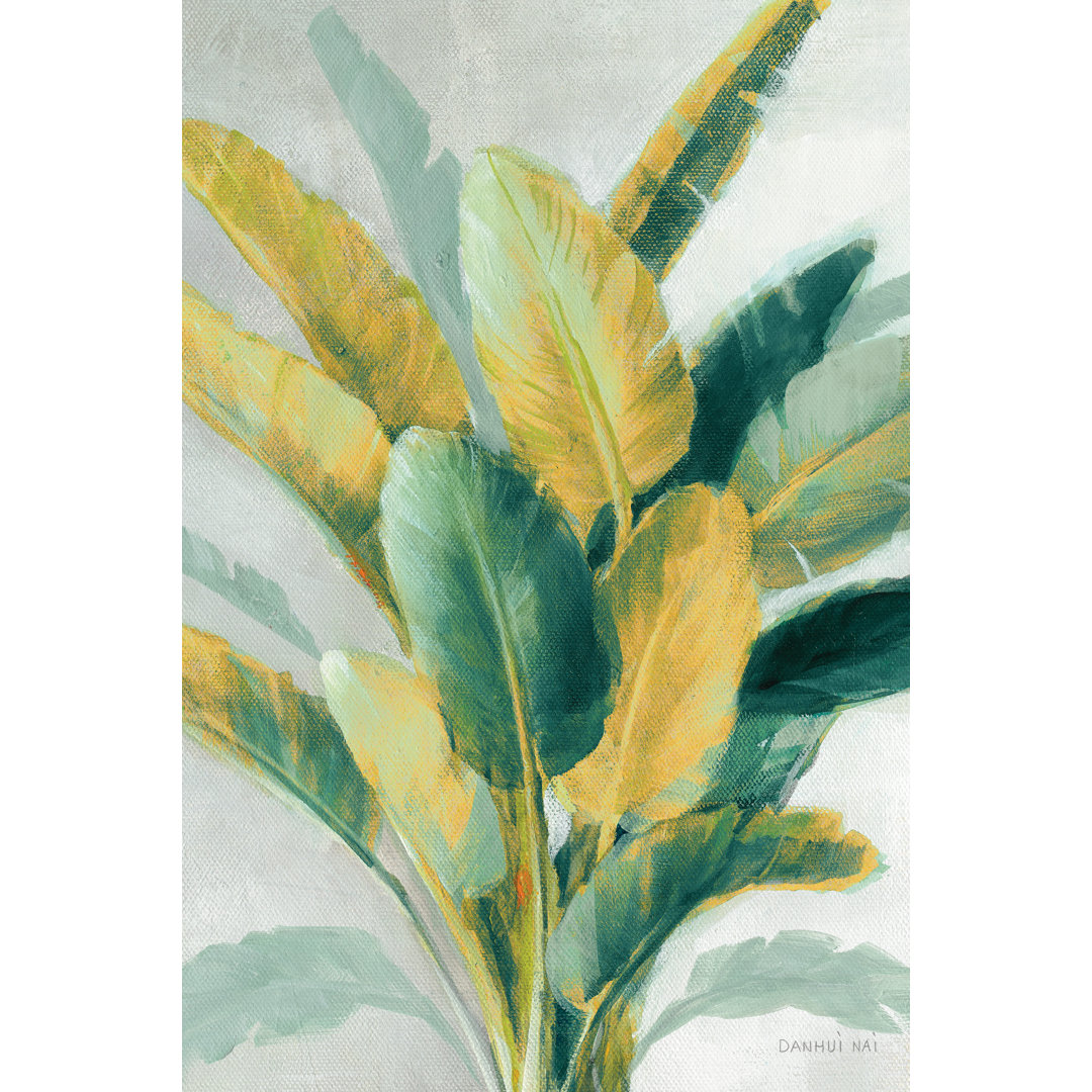 Greenhouse Palm II Teal Green and Gold Crop by Danhui Nai - Wrapped Canvas Painting
