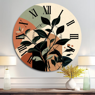 Horloge murale botanique noire en métal