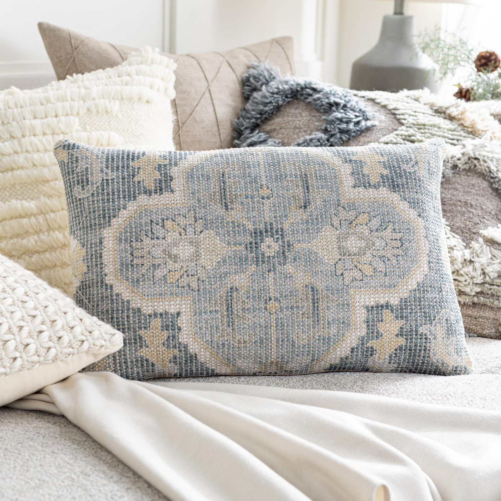 Alain Floral Cotton Lumbar Pillow Cover, Pillow Cover Only - No Insert