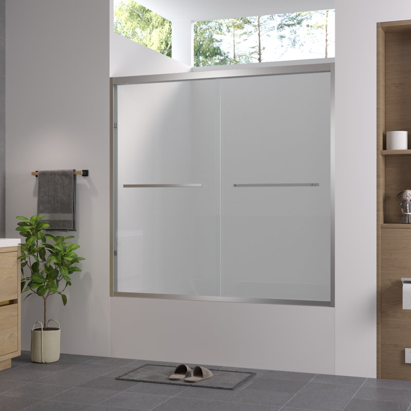 Aluminum Frame Double Sliding Bathtub Screen,Bypass Bathroom Sliding Door With Premium 1/4" (6Mm) Clear Tempered Glass, Hardware Sliding Glass Shower Enclosure