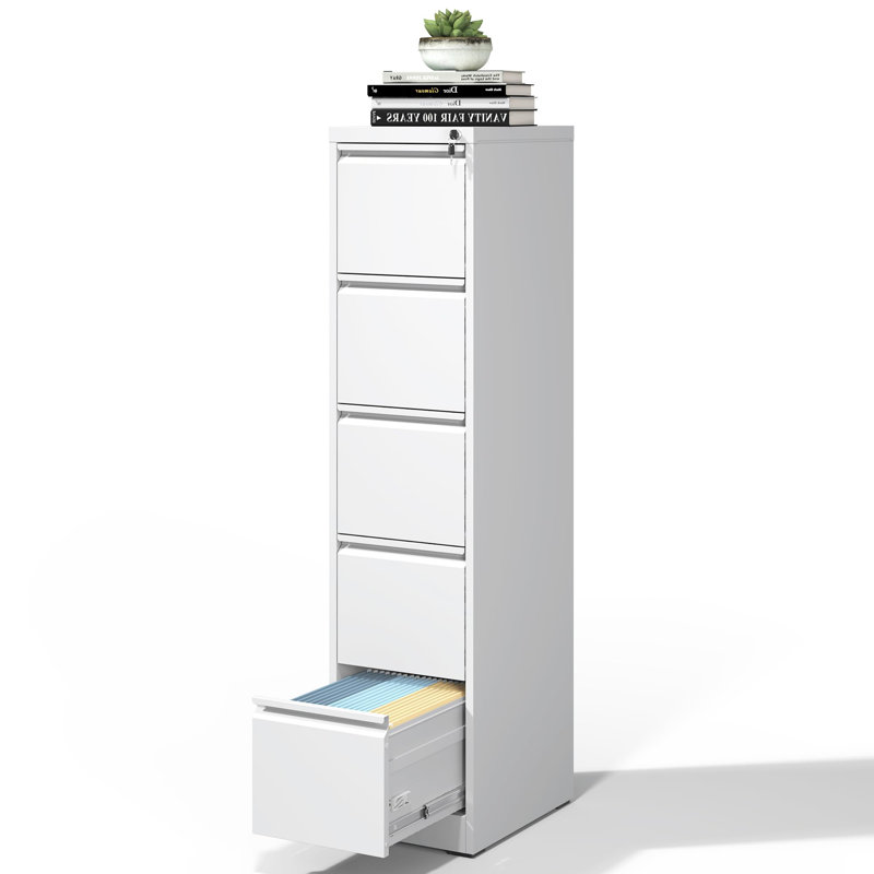 White Vertical 5-Drawer Lockable Metal Filing Cabinet