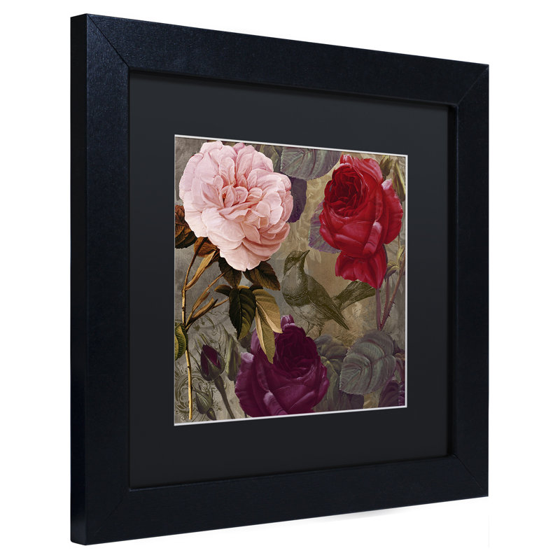 «Birds and Roses» par Jadaya, impression encadrée, H 11 po x l 14 po x P 0,5 po, Noir