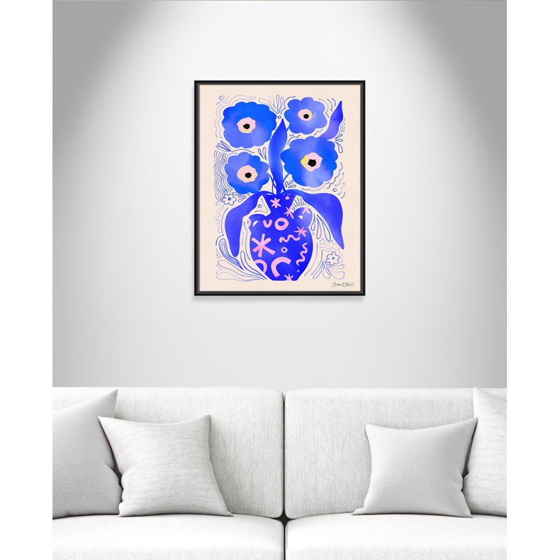 «Blue Flowers Matisse» par Bloom, L 23,5 po x H 29,5 po, Toile avec cadre, Cadre flottant noir