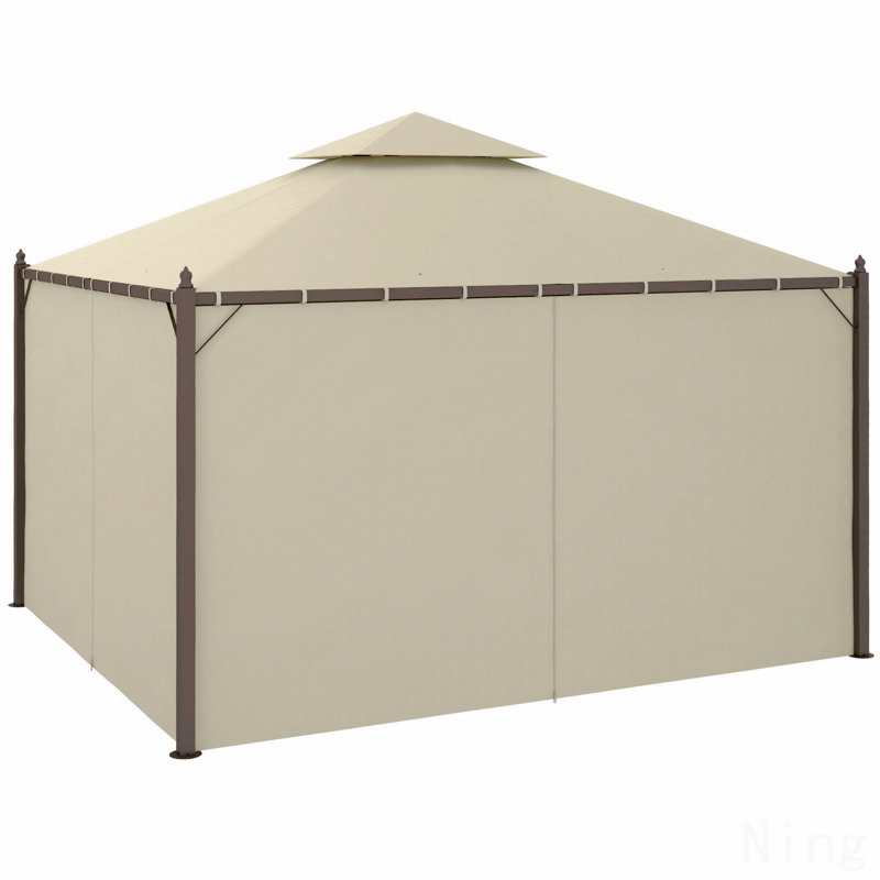 Pavillon de jardin en acier 10 x 12 pi, pour l'extérieur avec rideaux en polyester et double toit